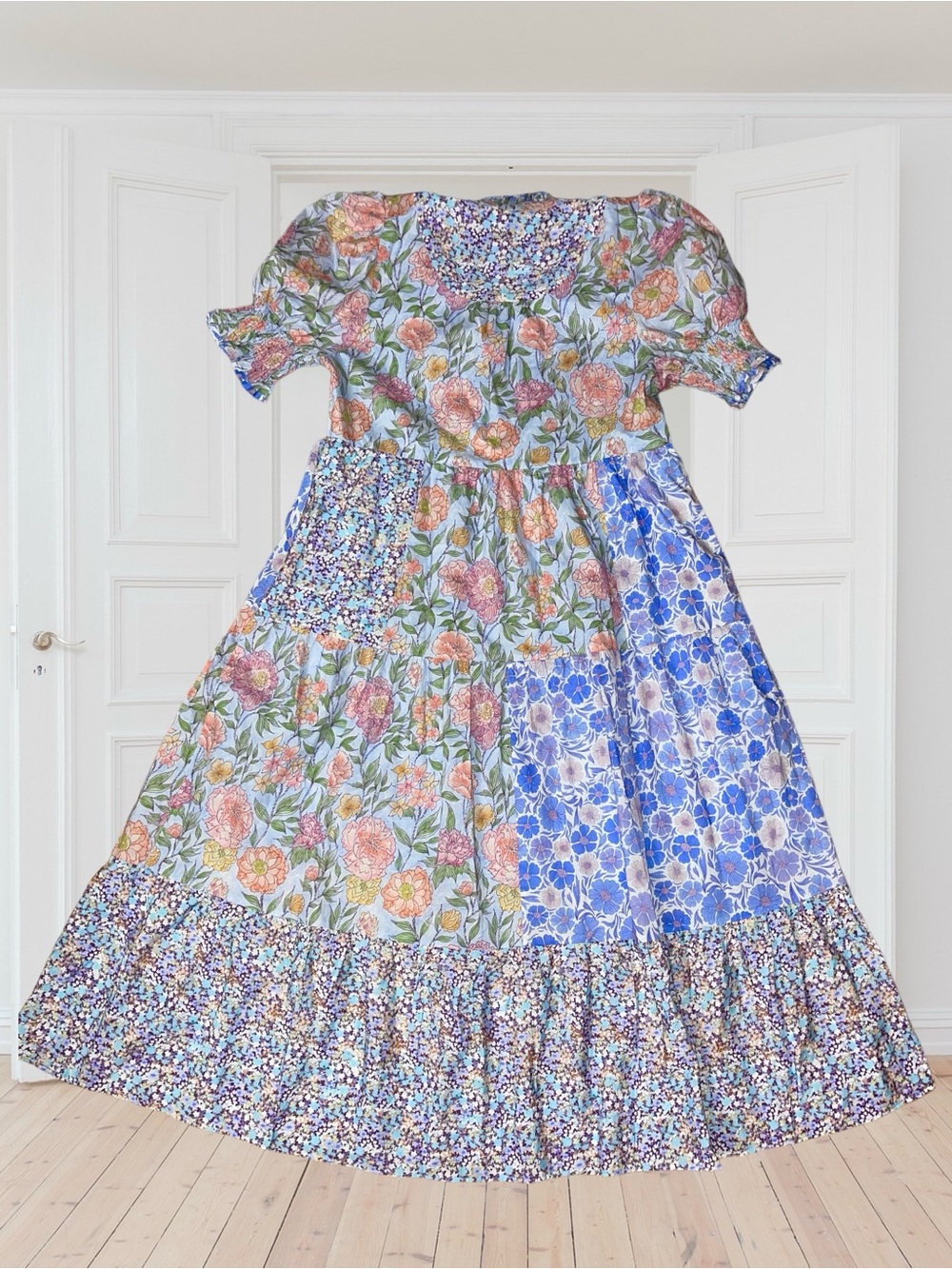 🆕#304~GiGio~Patchwork Floral Midi Dress in Blue, Pink, & Multi, Sm - Picture 11 of 16